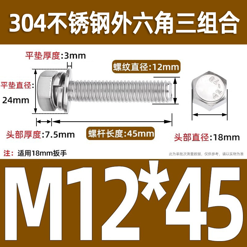 304ステンレス外六角三組み合わせねじgb9074.17切辺六角頭加平弾マットM3-M12|undefined