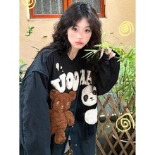 2024冬季熊熊新款玩偶刺绣熊猫羽绒棉经典复古加厚棉服宽松外套