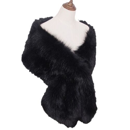 Faux fur stole with faux leather collar, fox fur trim, women's stage evening gown cloak, shawl, scarf, faux collar