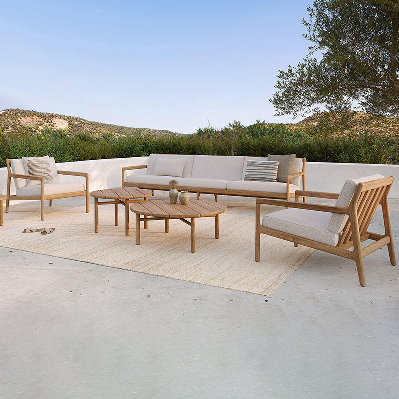 Sofá de teca para exteriores, muebles resistentes a la lluvia para jardín, patio, balcón, terraza de villa, conjunto de sofás de madera maciza para ocio.