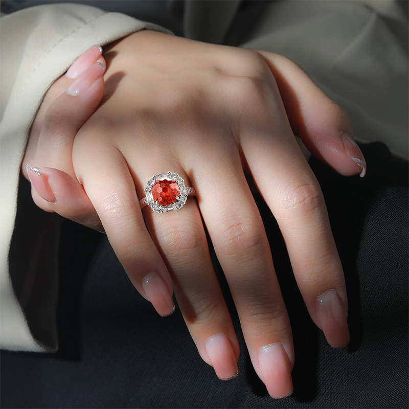 Gold Plated Fireworks Sugar Cube Ring For Women Colored Gemstone High Carbon Diamond Fashionable And Luxurious_voghion.com