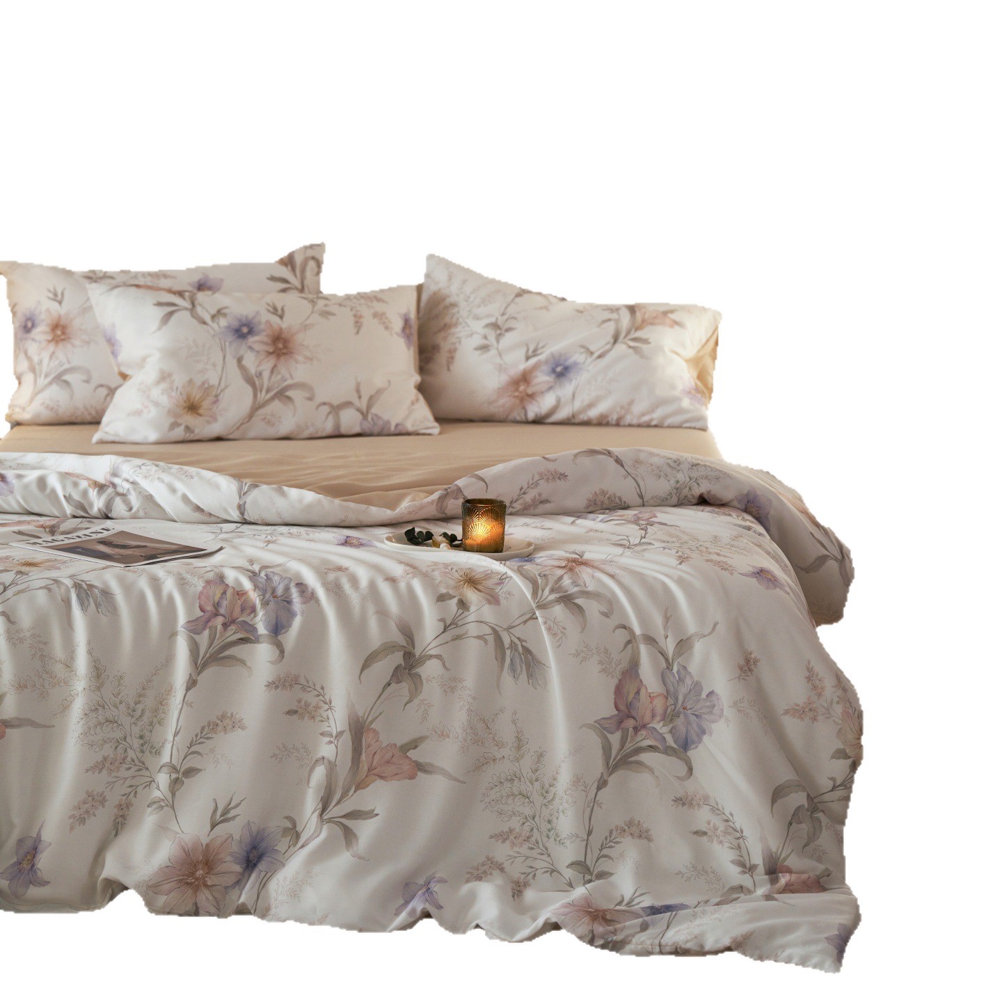 Parure de lit tencel à fleurs housse de couette soyeuse lyocell_voghion.com