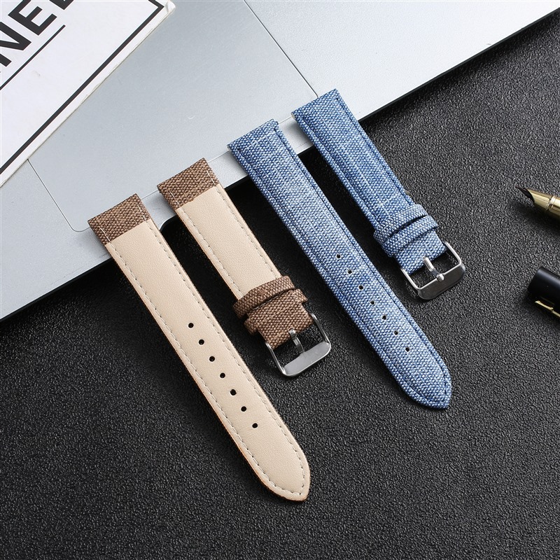 (Wholesale), denim watch strap for men and women, multicoloured nylon creative accessories, genuine leather, (Physicals)