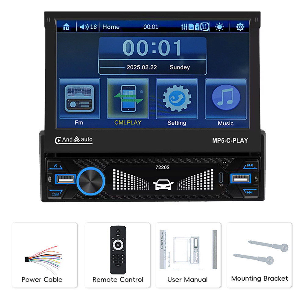 7220S Car 7inch Manual Single-Disc Telescopic Universal In-Car Mp5 Player Mp3 Card Slot Radio Audio System