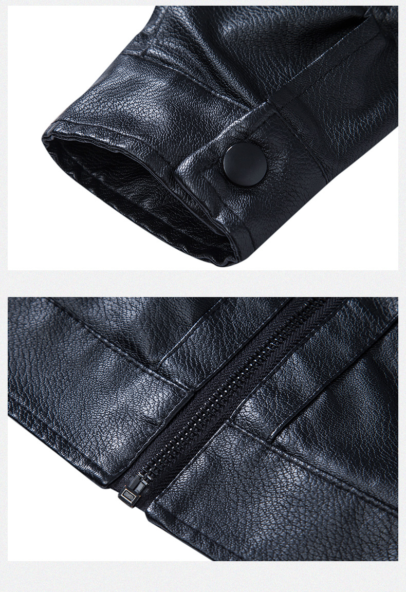 Men's Leather Jacket With Stand Collar Slim Fit Motorcycle Style_voghion.com