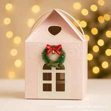 现货跨境圣诞礼物盒粉色手提礼品盒圣诞节糖果礼盒创意屋顶礼品盒