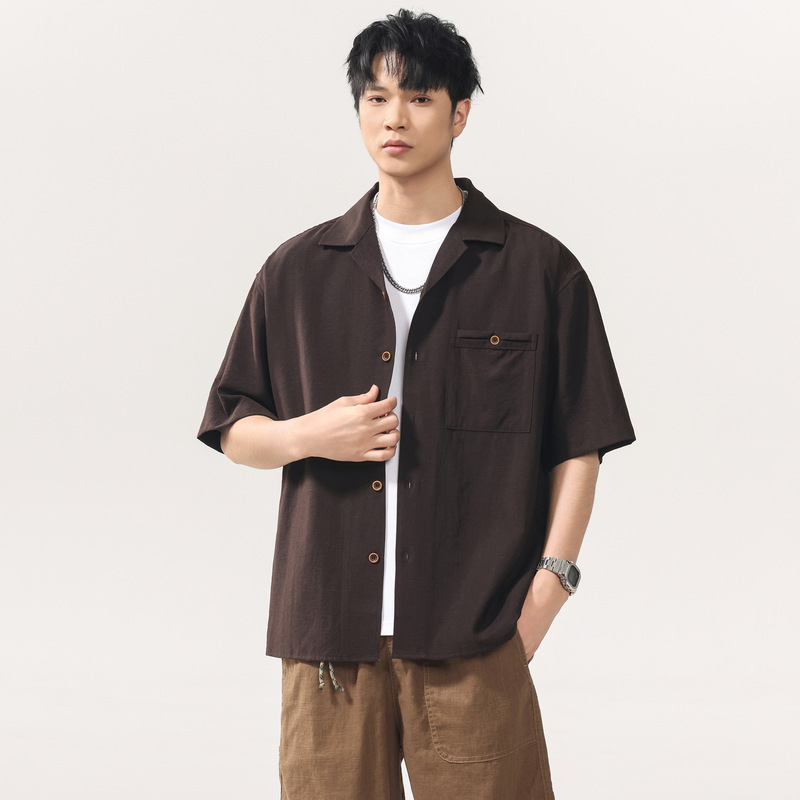 Summer Tencel Linen Cuban Collar Shirt for Men, Short-Sleeve, Old Money Style, Loose Fit, Drapey Cleanfit Shirt Jacket, Trendy