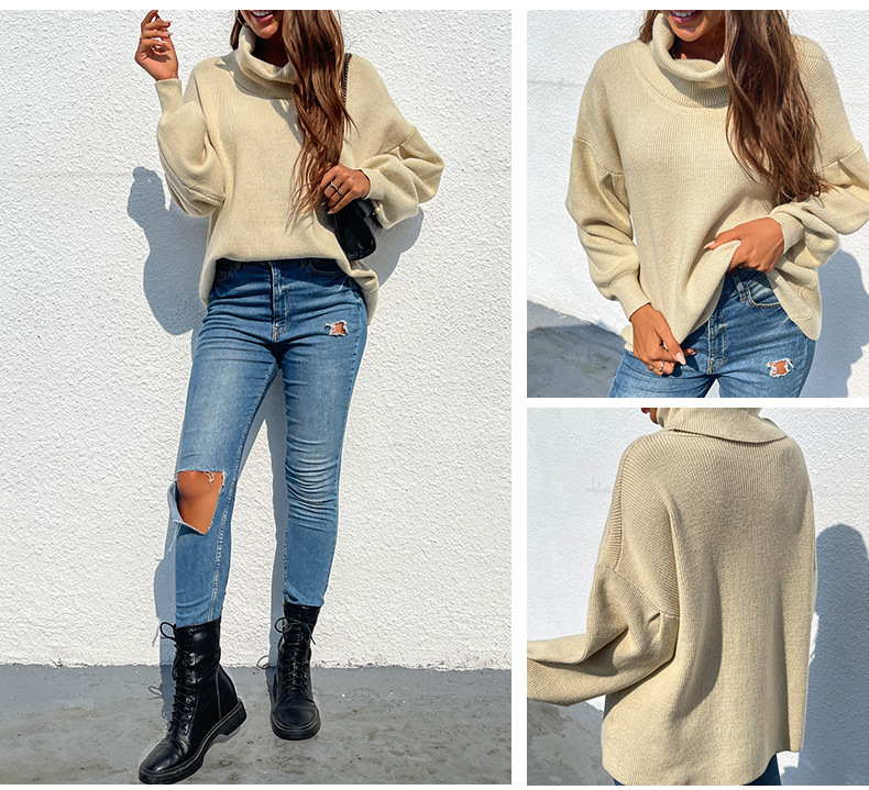 solid color turtleneck lapel pullover sweater nihaostyles clothing wholesale NSMMY90307