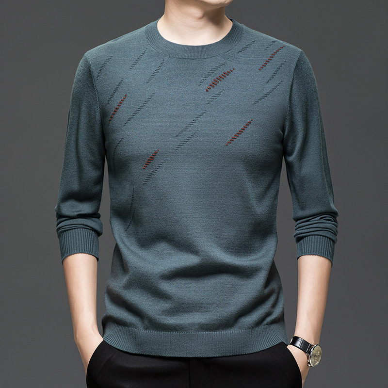 Men's Fine Imitation Knitted Knitwears Spring and Autum Thin Casual Round Neck Jacquard Knitwears Men's Fashionable Inner Knitted Bottoming Shirts