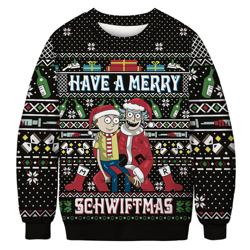Christmas series printed sweatshirt set, crew neck long sleeve sweatshirt for men and women, couple style, AliExpress