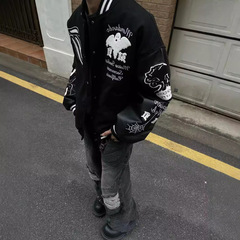 アメリカのレトロな街頭の潮牌の刺繍は野球の服の男女の秋冬の高い街のヒップホップのゆったりしているジャケットをつなぎ合わせます。