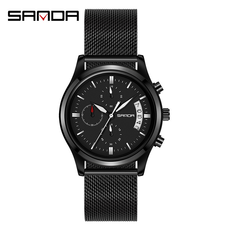 爆款速卖通新款新小三针带日历条钉刻度男士石英表时尚潮流腕表