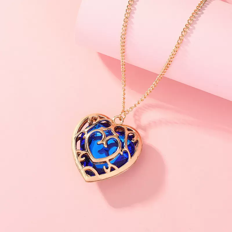 欧美跨境饰品 多色系同款镂空爱心水晶项链 跨境热门周边饰品批发