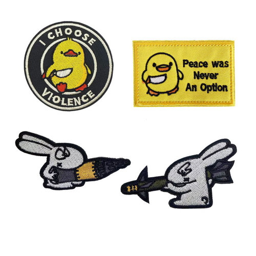 Cartoon Missile Rabbit Holding Knife Chicken Embroidery Velcro Cross-Border Morale Humor Badge Backpack Jacket Hat Decoration