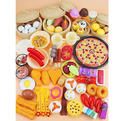 children Play house Toys kitchen Western Chinese cook Pizza breakfast Food simulation Model steamer 84 Set of parts