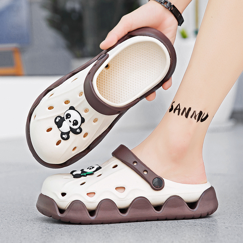 Zapatos de verano para hombres, moda de dibujos animados panda zapatos de playa antideslizantes, zapatillas deportivas ligeras con suela gruesa