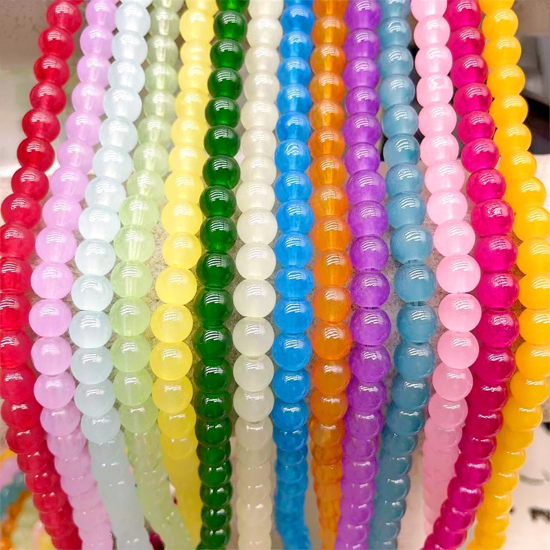 Perlas redondas de vidrio de jade de imitación de vidrio vidriado de 6 mm collar de pulsera de pulsera DIY hecho a mano accesorios de colgante de oreja