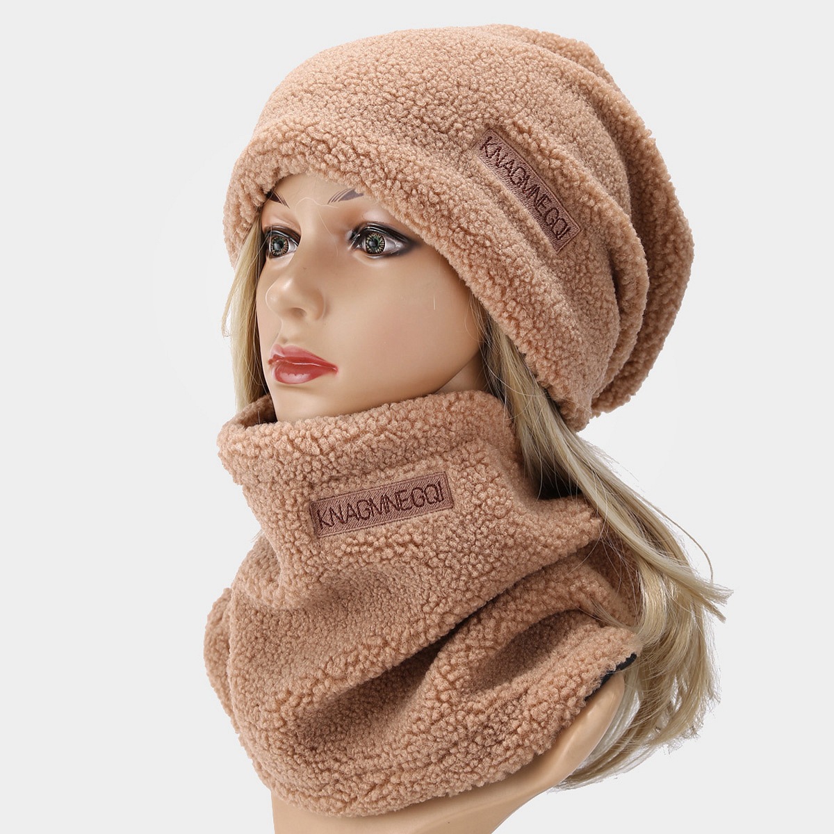 Cordero calentamiento sombrero de protector de orejas para hombres invierno frío engrosado set de bib para mujeres sombrero de peluche de bicicleta al aire libre image 4