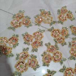 绿色玫瑰花金珠亮片珠绣婚纱礼服花朵童装辅料手工diy饰品材料