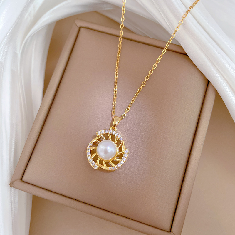 Necklace Earrings Set Light Luxury Rotating Pearl Full Diamond Personality Temperament Banquet Earrings Item Group_voghion.com