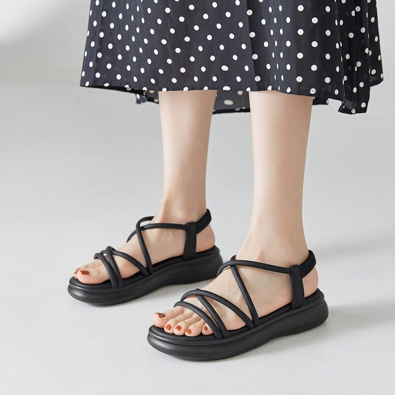 Sandal La Mã đế dày quai chữ V nữ thời trang đi biển — M560 màu be