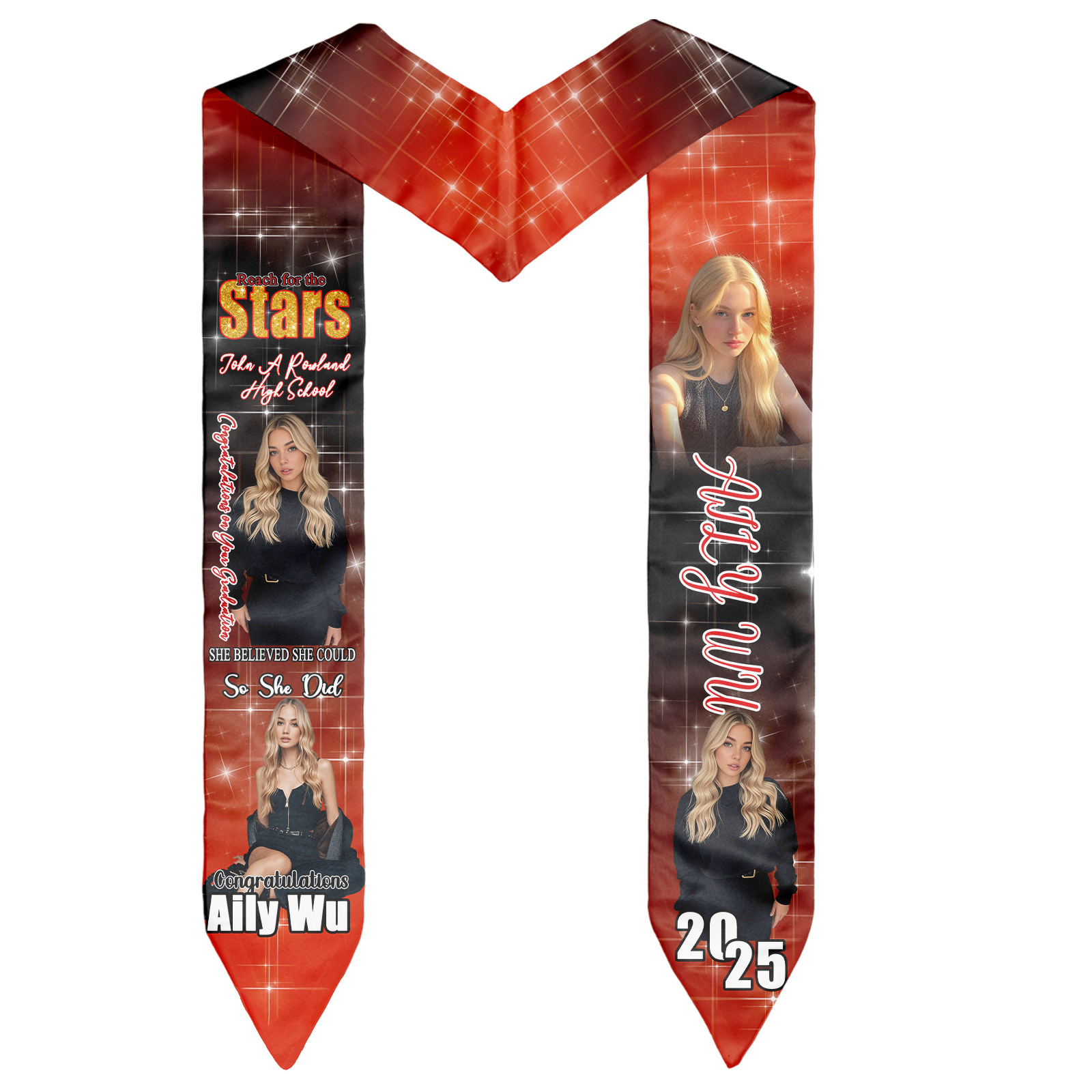 Cintas de graduación personalizadas impresas de doble cara Bandera de graduación Shallo foto personalizable Graduation Stole