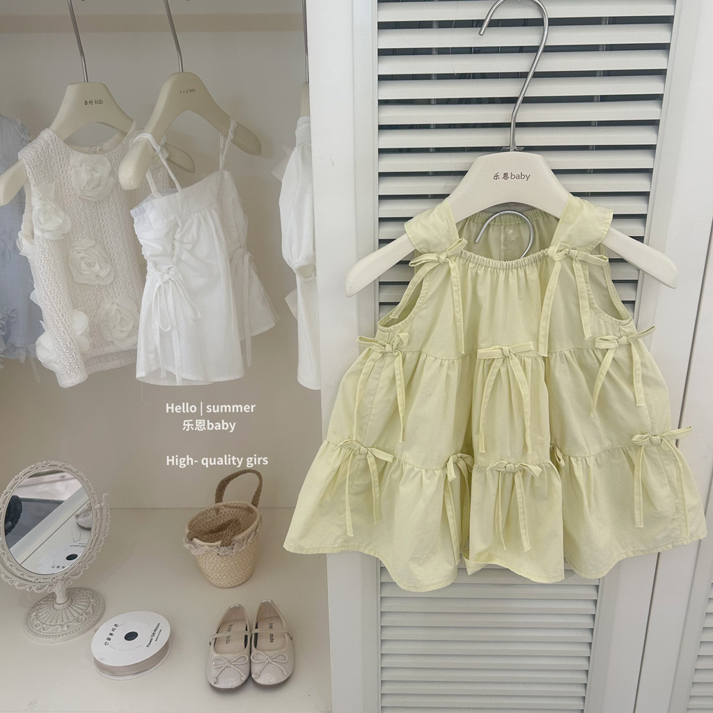 [Lenbaby] verano de 2025 niñas vestido amarillo limón arco de viento casual vestido de princesa chaleco