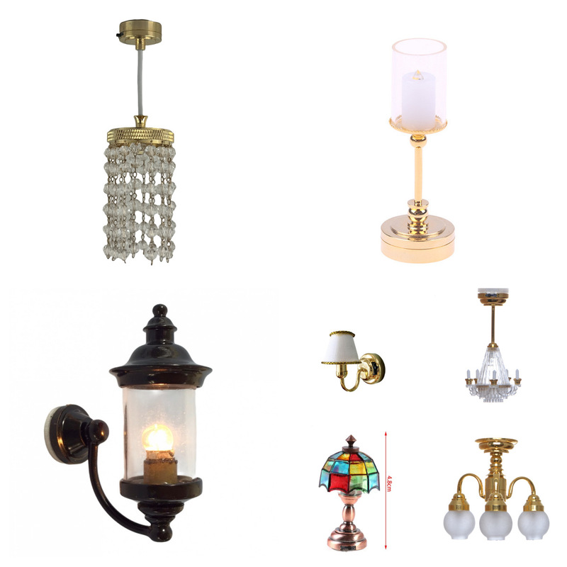 DIY Doll House 12 Points Miniature Mini Model Led Dollhouse Table Lamp Wall Lamp Chandelier Crystal Lamp