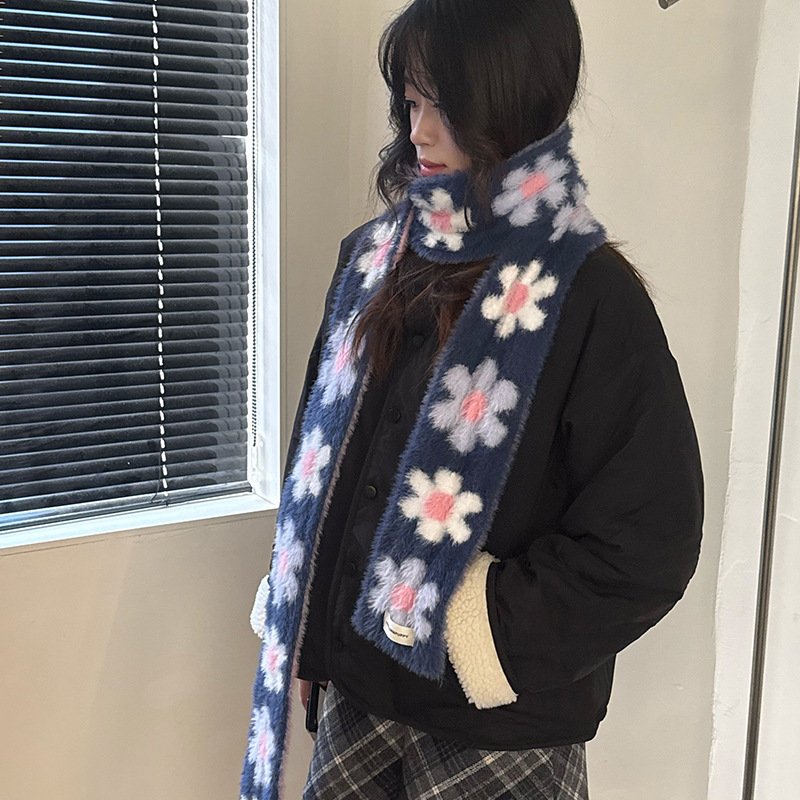 姜涩琪同款网红ins紫色花朵围巾女冬季氛围感保暖防寒围脖学生|undefined