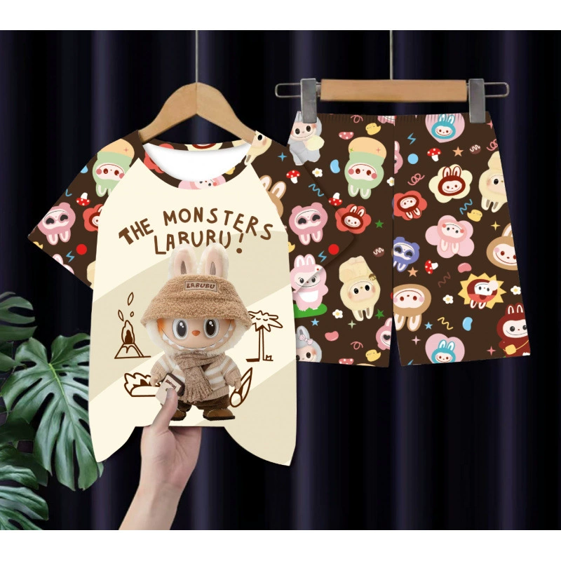 Children's thin pijama for boys, cartoon set, with short sleeve, for teenagers
