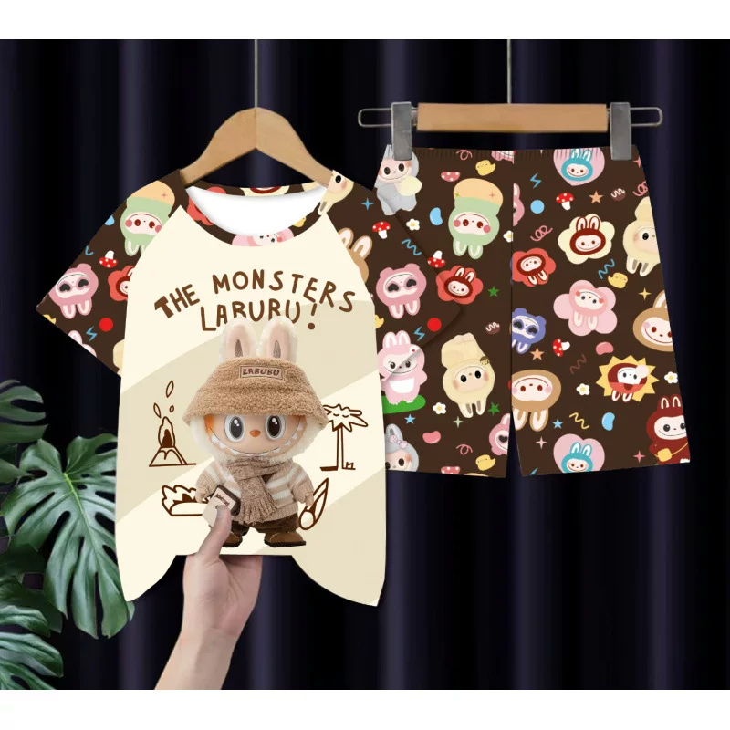 Children's thin pijama for boys, cartoon set, with short sleeve, for teenagers