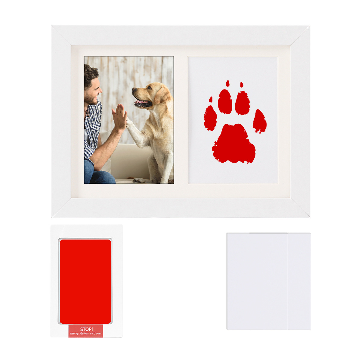 クロスボーダーペットの足跡フォトフレームテーブルdiy猫の手形7inch犬の足跡インクパッドボール紙ディスプレイフレーム
