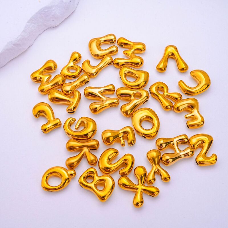 Cross-Border 18K Gold Stainless Steel Vacuum 26 English Letters Bubble-Shaped Q Version Letters DIY Jewelry Pendant Accessories Cross-Border 18K Gold Stainless Steel Vacuum 26 English Letters Bubble-Shaped Q Version Letters DIY Jewelry Pendant Accessories