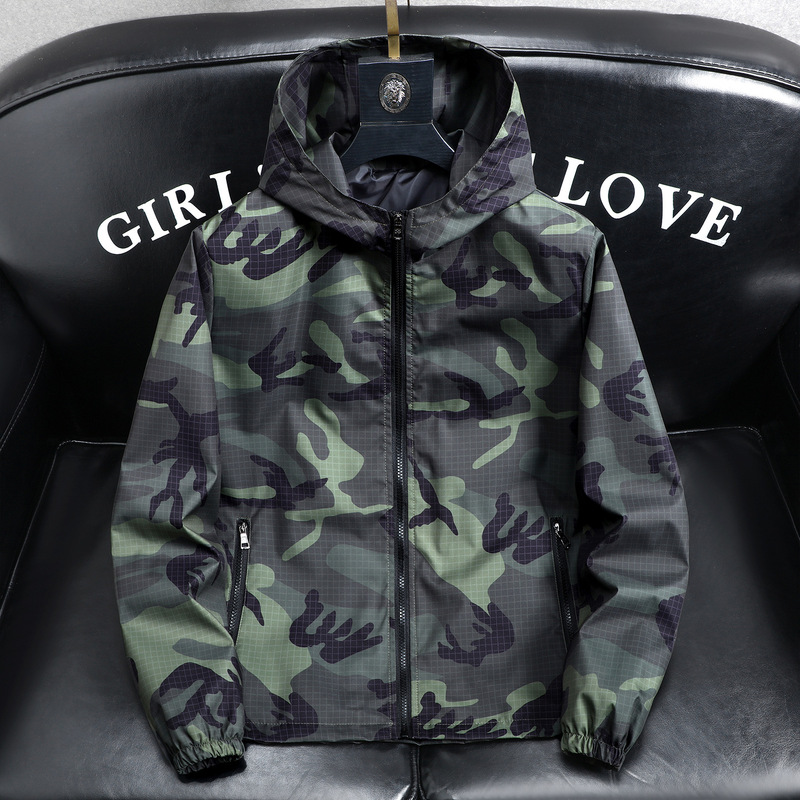 Cross-Border Plus-Size Camouflage Jacket for Men, Spring and Autumn Thin Style, New Fashion Casual Hooded Youth Coat, Men's Workwear