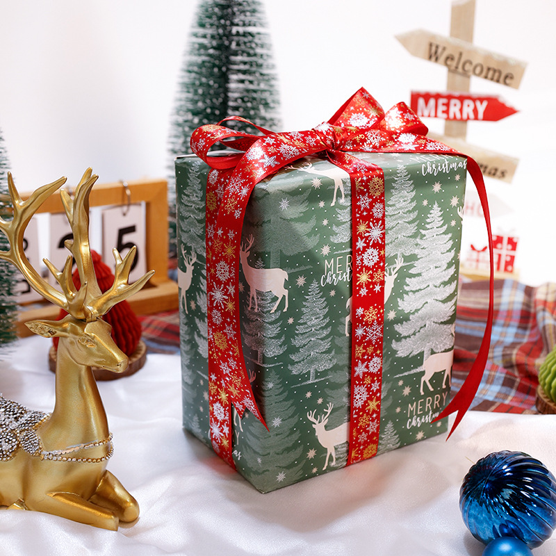 Amazon Navidad transfronteriza hecha a mano papel de embalaje verde alce árbol de Navidad regalo caja de regalo papel de embalaje al por mayor