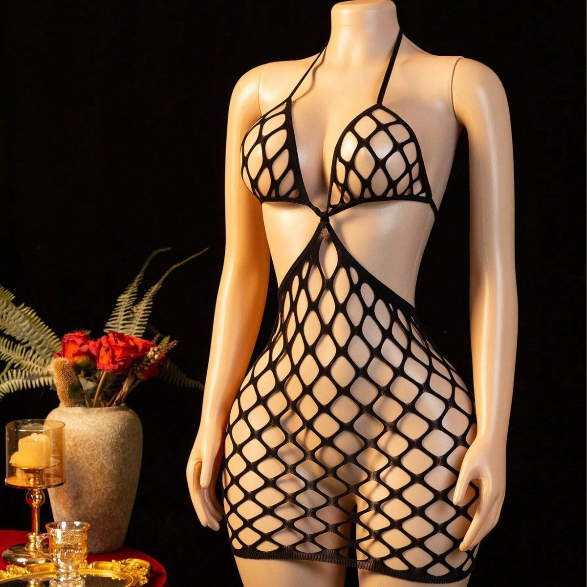 Conjunto de Lencería Body de Malla YD24950 de Nylon Estampado de Red para Ocio en Casa image 4