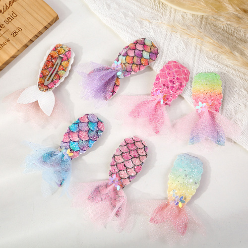 Children's cute mermaid sparkling bangs hair clip, BB clip for little girls, princess short hair clip, children's back hair ornament