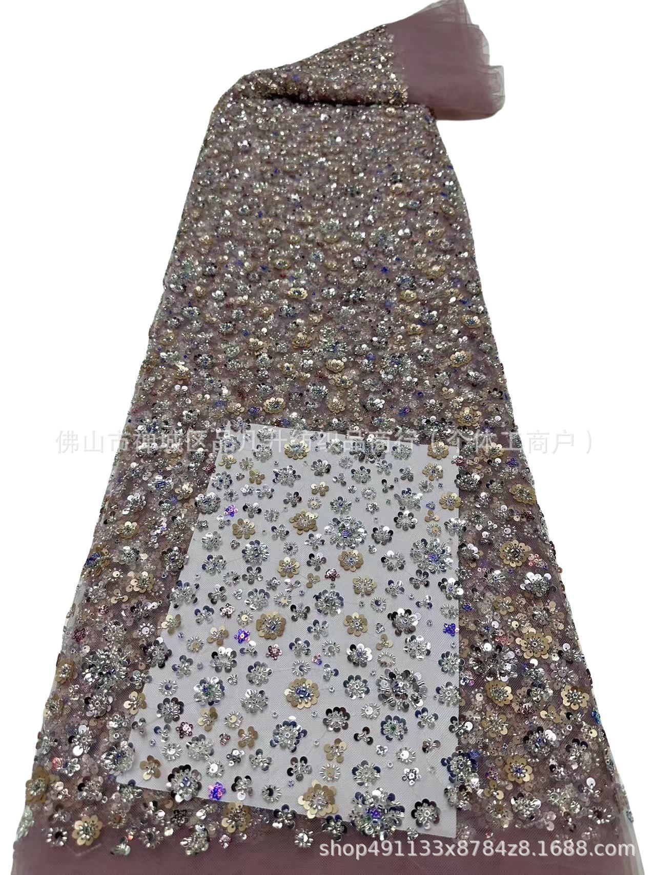 Nueva alta densidad de tubo de perlas bordado vestido vestido de moda bolsa accesorios fabricantes de tela en stock