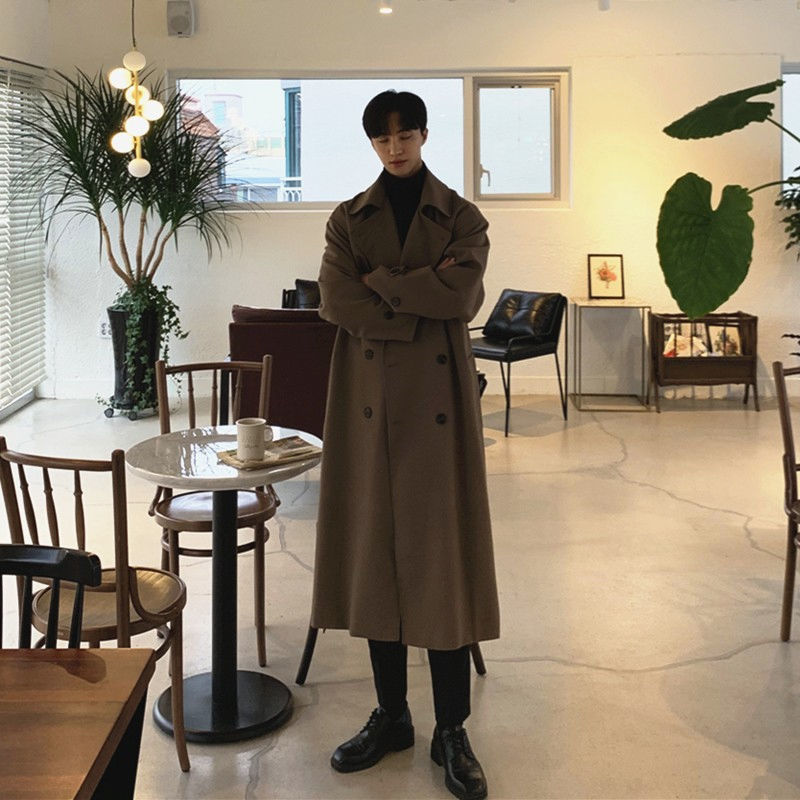 Autumn and Winter New Style Windbreaker Men's Mid-Length Korean Style British Style Over-The-Knee Coat Men's Trendy Jacket Men Autumn and Winter New Style Windbreaker Men's Mid-Length Korean Style British Style Over-The-Knee Coat Men's Trendy Jacket Men