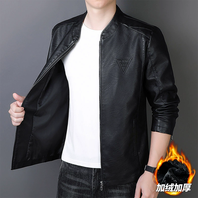 2024 water-washed leather pu leather split leather jacket essentials plus velvet thickened 1801
