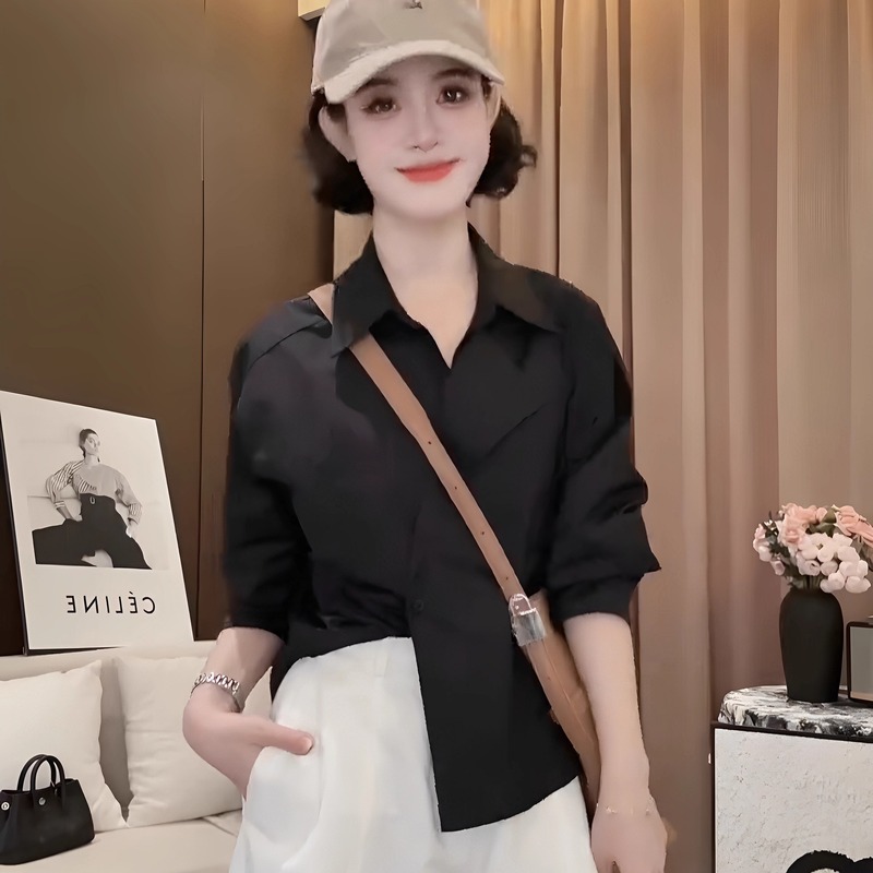 设计感时尚长袖衬衫女秋季新款2025小个子休闲百搭减龄气质上衣潮|undefined