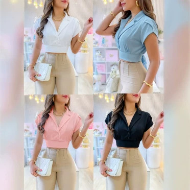 European and American cross-border Amazon best-selling stylish and elegant slim-fit commuter top, solid color back-tie shirt for women