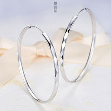 批发新款高品质菱纹大圈耳环女夸张气质网红S925纯银耳圈圆形耳饰