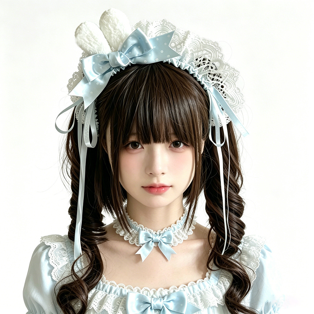 Dos dimensiones Lolita correa de cabello chica gato oreja clip de cabello cómic cosplay Lolita criada correa de cabello