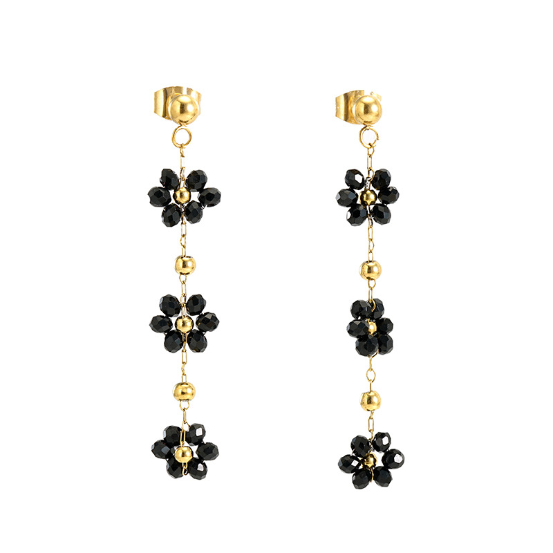 Cruz-frontera europea y americana color cristal flor pendientes de acero inoxidable oreja pin bohemio 18k oro titanio pendientes de acero para las mujeres