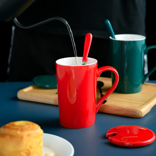 创意杯子陶瓷马克杯带盖勺简约大容量喝水杯家用办公室咖啡杯茶杯
