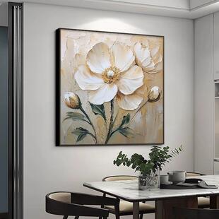 Floral High-End Sense Dafen Village Hand-Painted Oil Painting Peony Flower Restaurant Decoration Painting Square Stereo Texture Entrance Hanging Painting