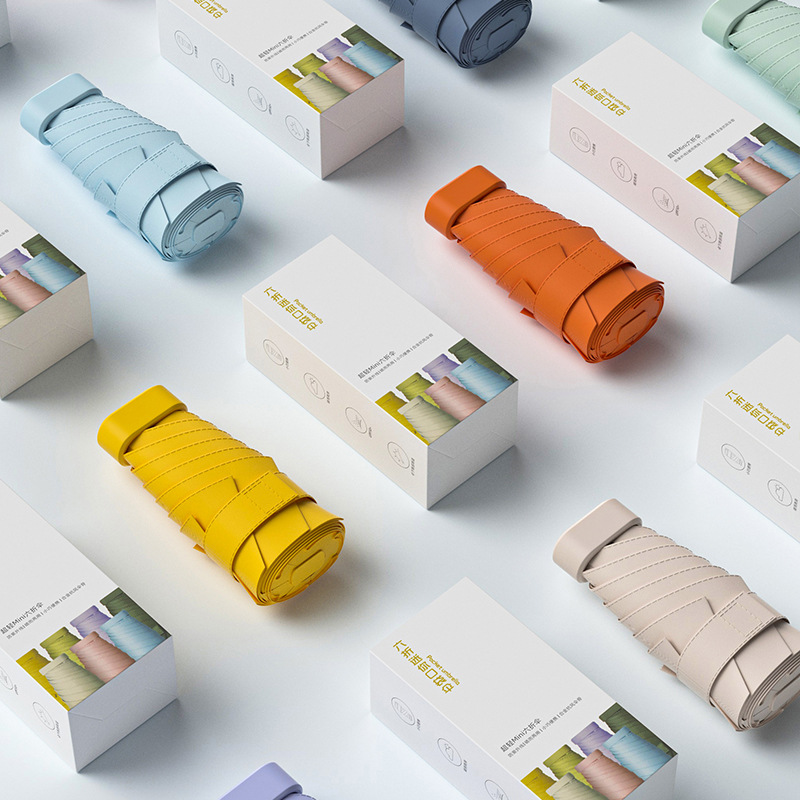 Nuevo mini paraguas plegable portátil negro protector solar paraguas manual ultraligero plano seis pliegues tarjeta paraguas