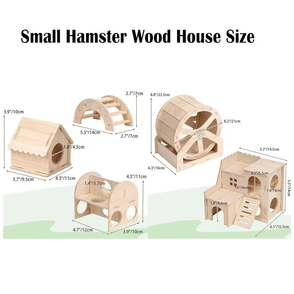 Parque de juegos de hámster de madera, combinación de nido de juguete, escalera de madera pequeña para mascotas, jaula de hámster, villa de escalera de doble capa