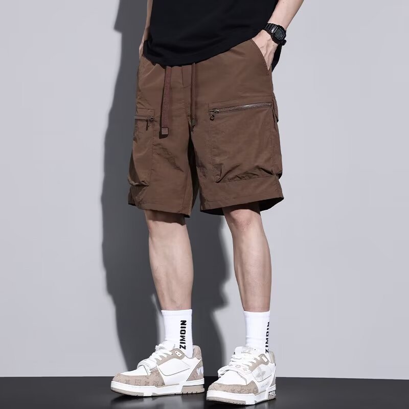 Shawn Yue, pantalones cortos de trabajo, pantalones cortos de seda de hielo de cinco puntos de estilo fino de verano para hombres, sueltos y transpirables